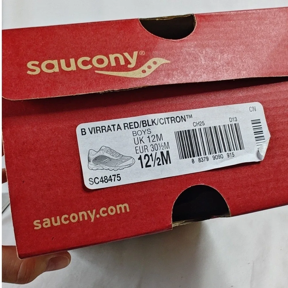 Saucony Virrata Running Shoes Red Black Citron Boys Sneakers 12.5M New